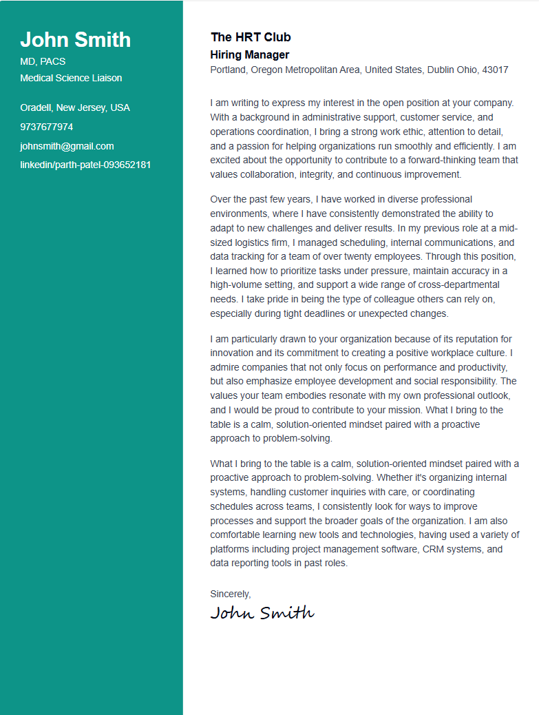 Sectioned Cover Letter Template