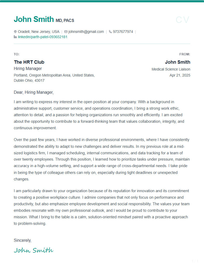 Premium Cover Letter Template