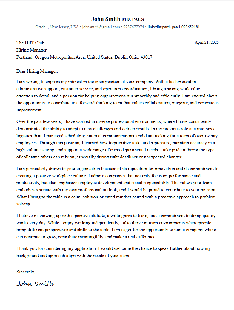 Basic Cover Letter Template