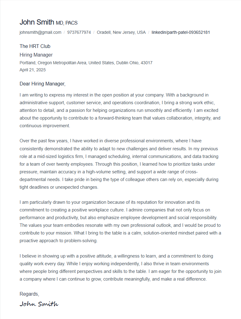 Professional Cover Letter Template